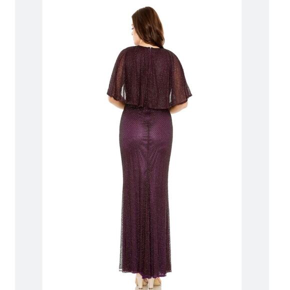 Mac Duggal Sequin Cape Sleeve Gown Amethyst maxi dress size 14 D1 - Picture 2 of 6